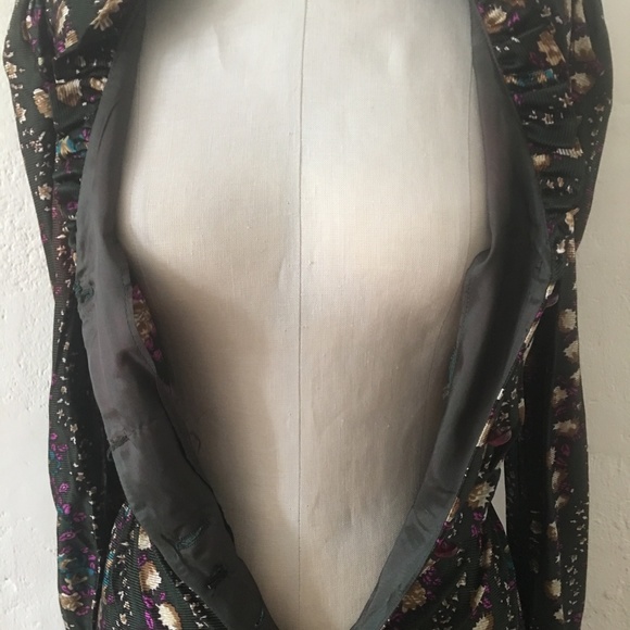 Vintage 70s Prairie Ruffle Floral Green Cottage Core Ruffle V-Neck Maxi Dress - Picture 7 of 8